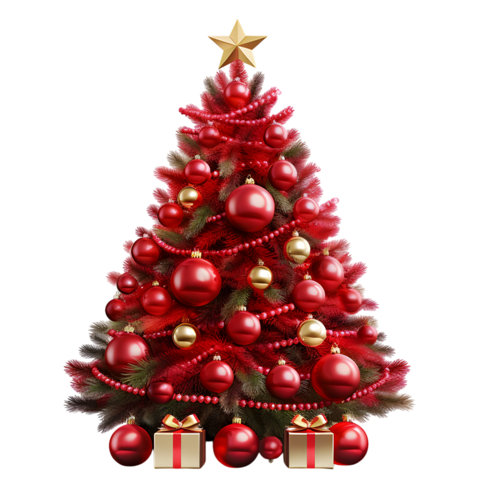 Elegant Christmas Tree with Red Baubles and Gifts png