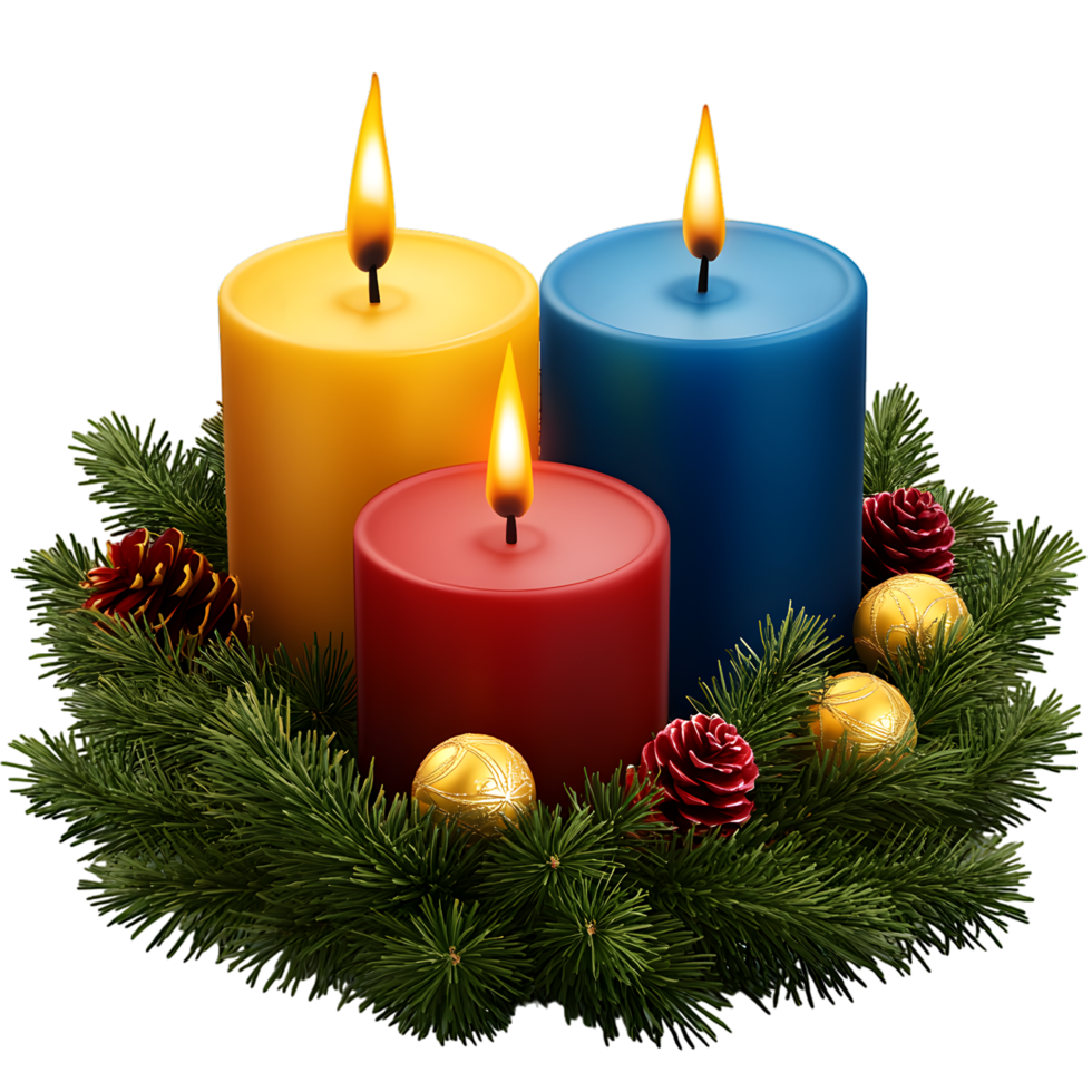 Colorful Christmas candles in wreath png