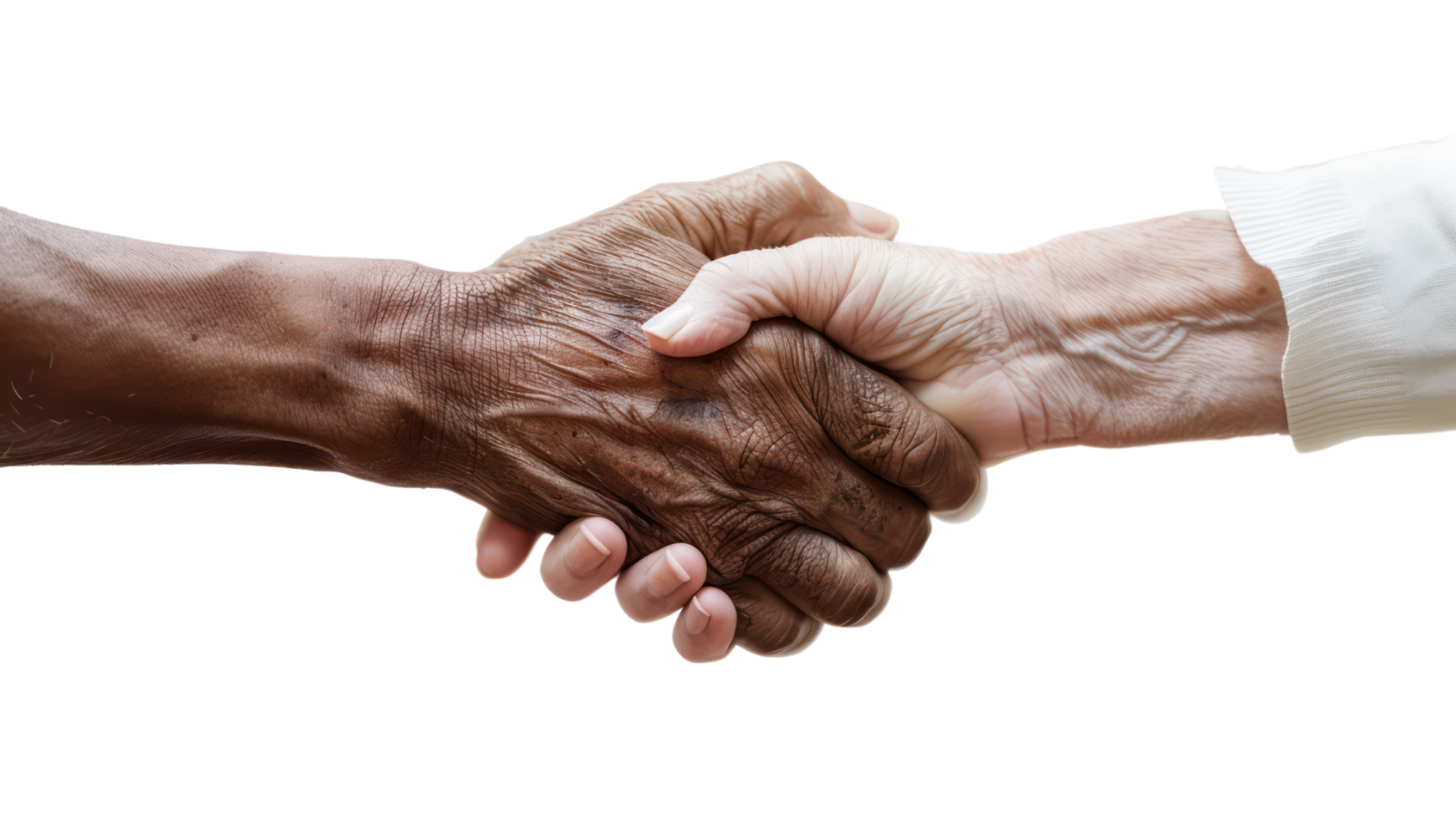 Two hands shaking hands, one black and one white png