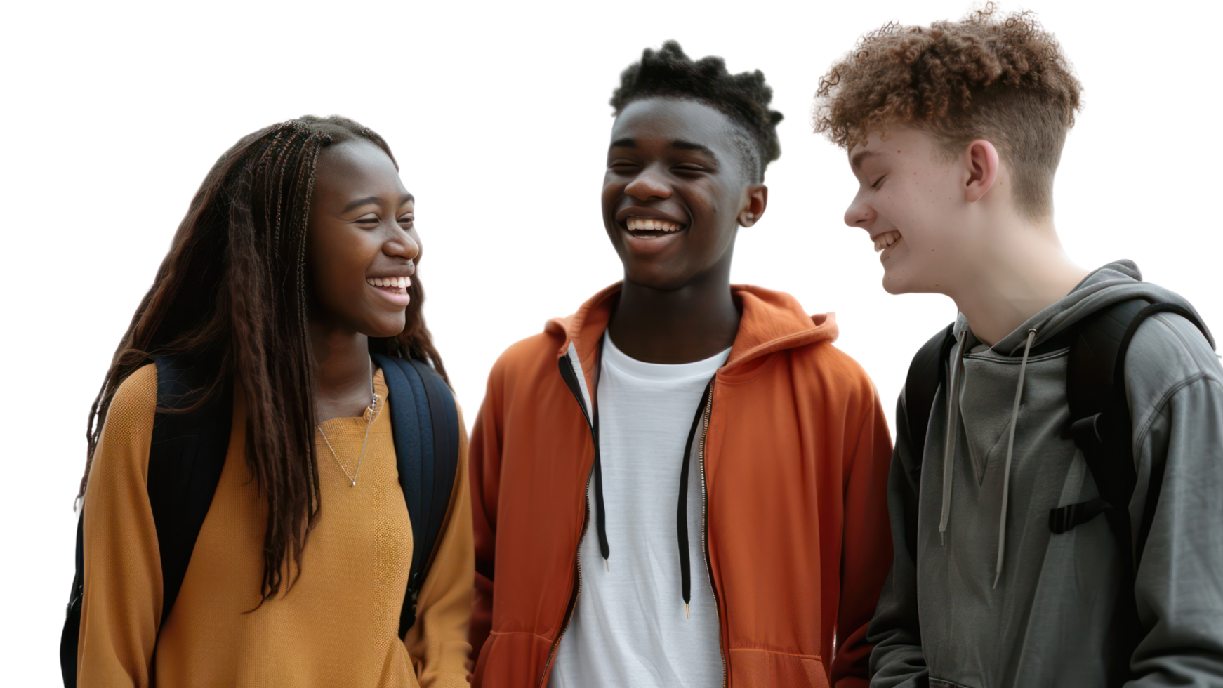 Three young people are smiling and laughing together png