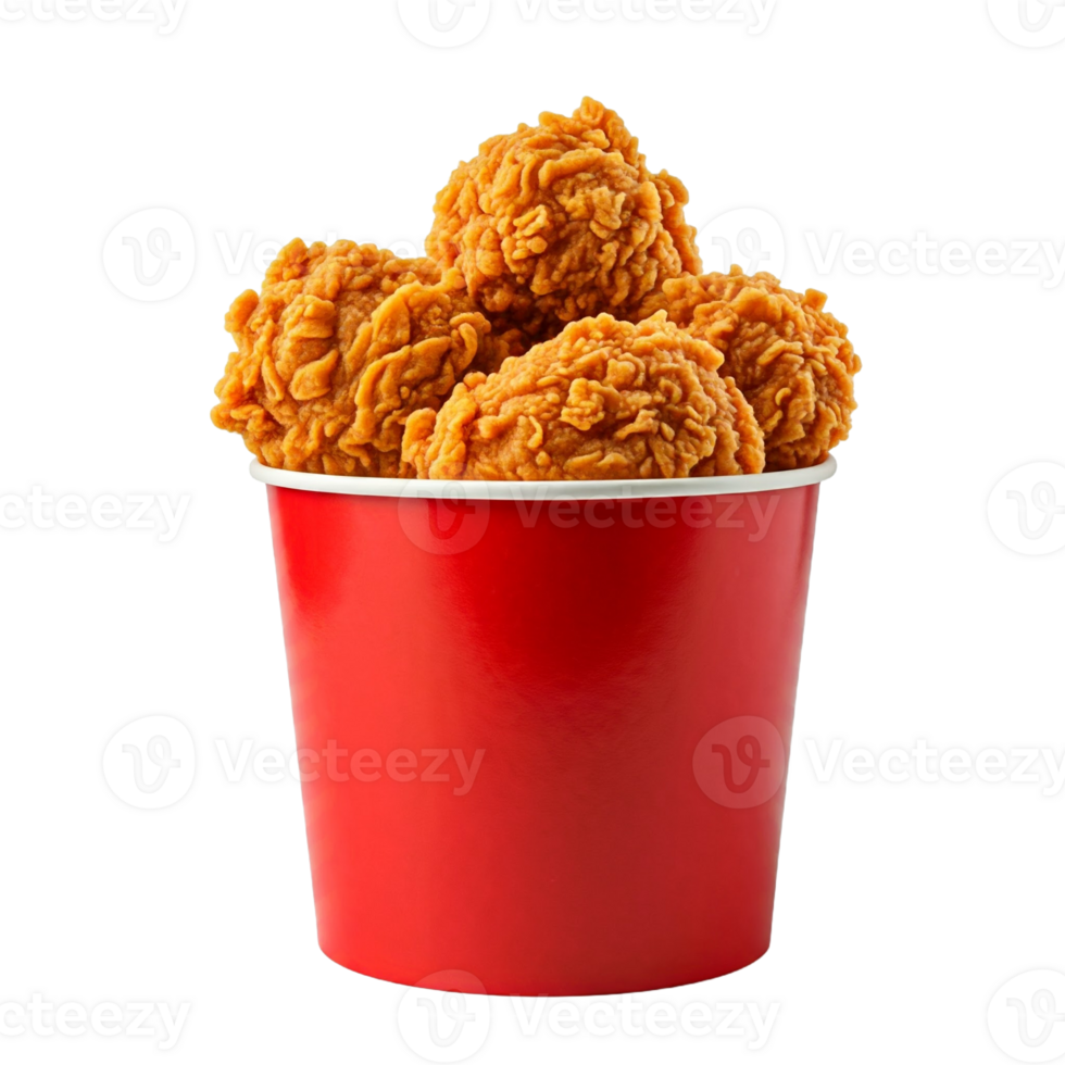 Isolated Red Bucket Filled with Fried Chicken Pieces png