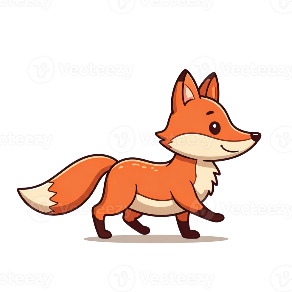 Isolated happy fox walking cartoon character png
