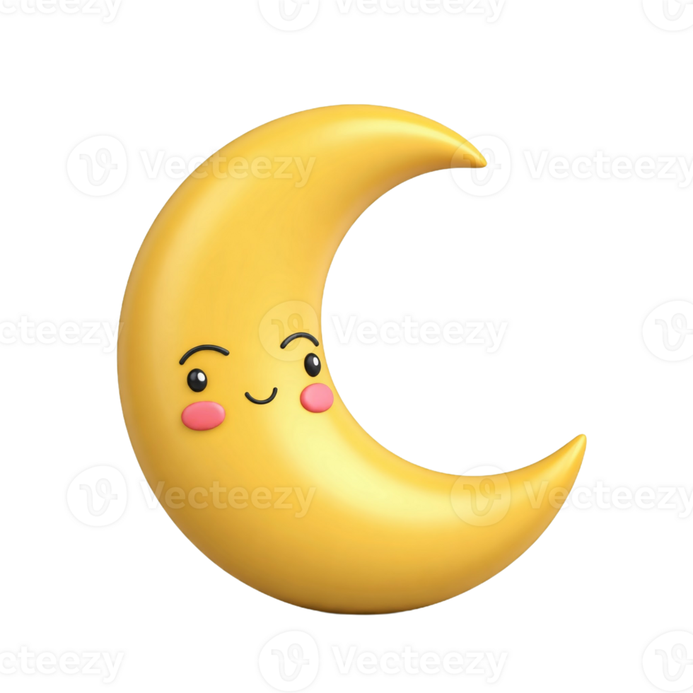 Adorable 3D Crescent Moon Illustration Character on Transparent Background png