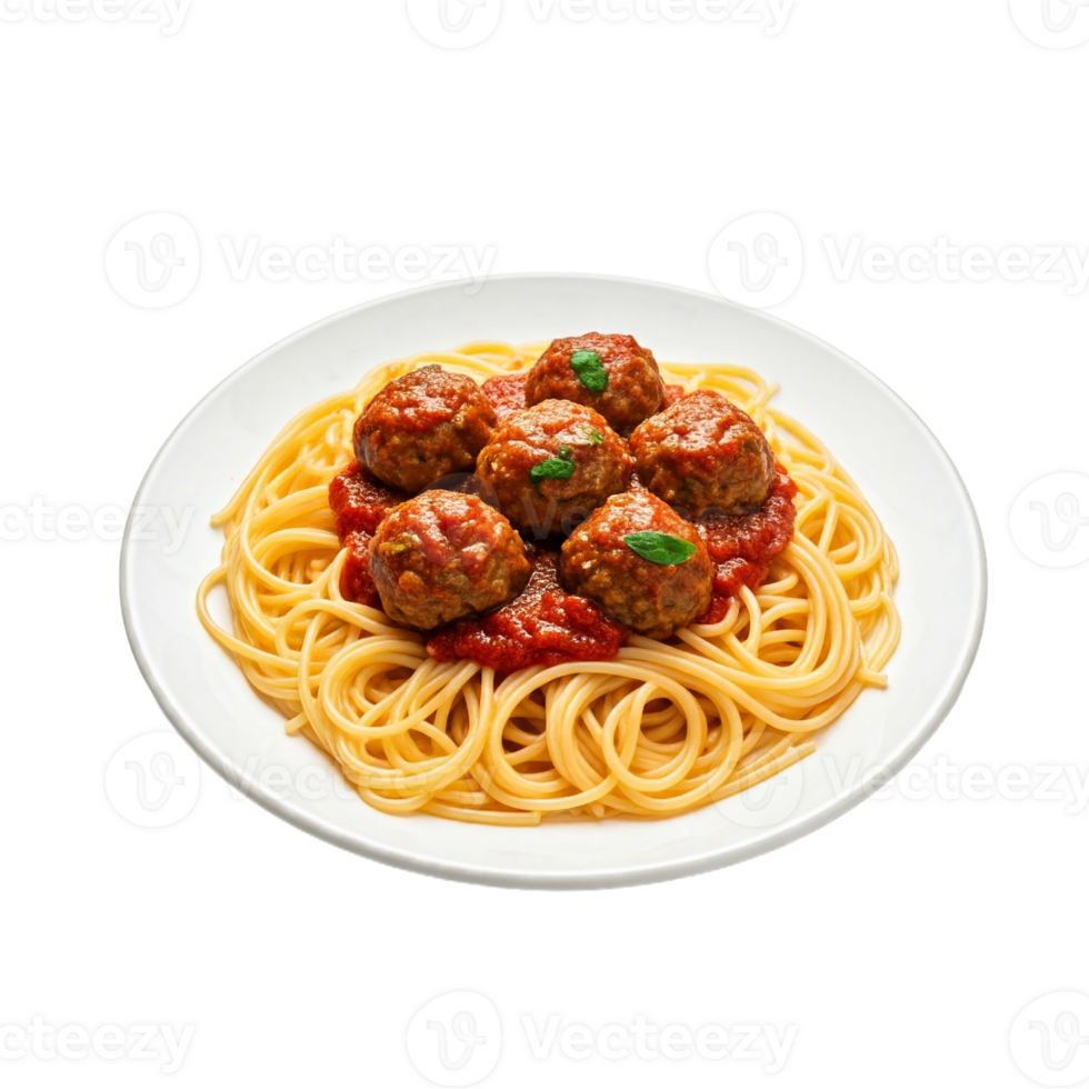 Appetising Pasta and Meatballs with Rich Tomato Sauce Isolated png