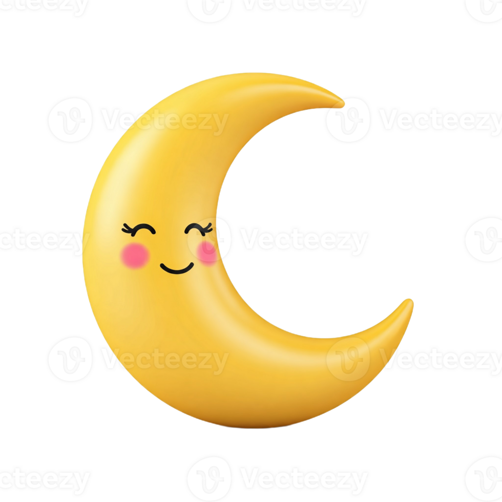 Cute 3D Crescent Moon Illustration Character Isolated png
