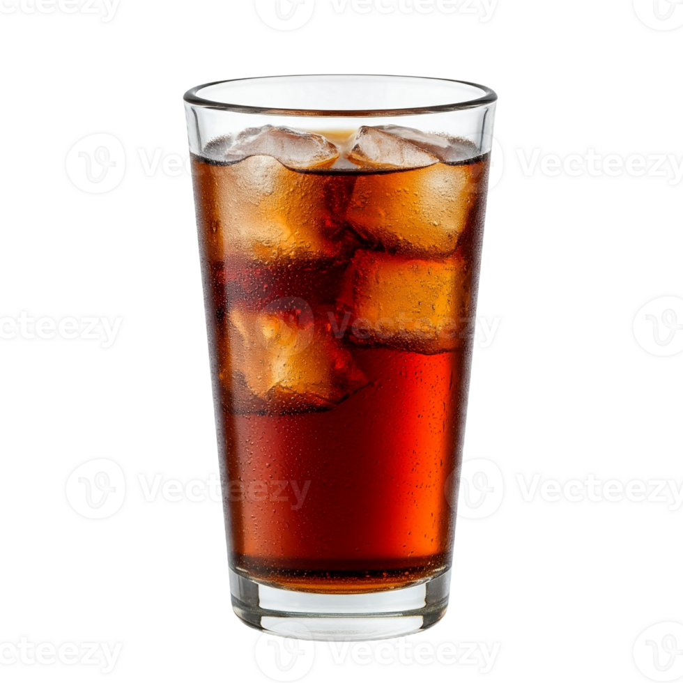 Clear Glass of Refreshing Soda Drink with Ice Cubes Isolated png