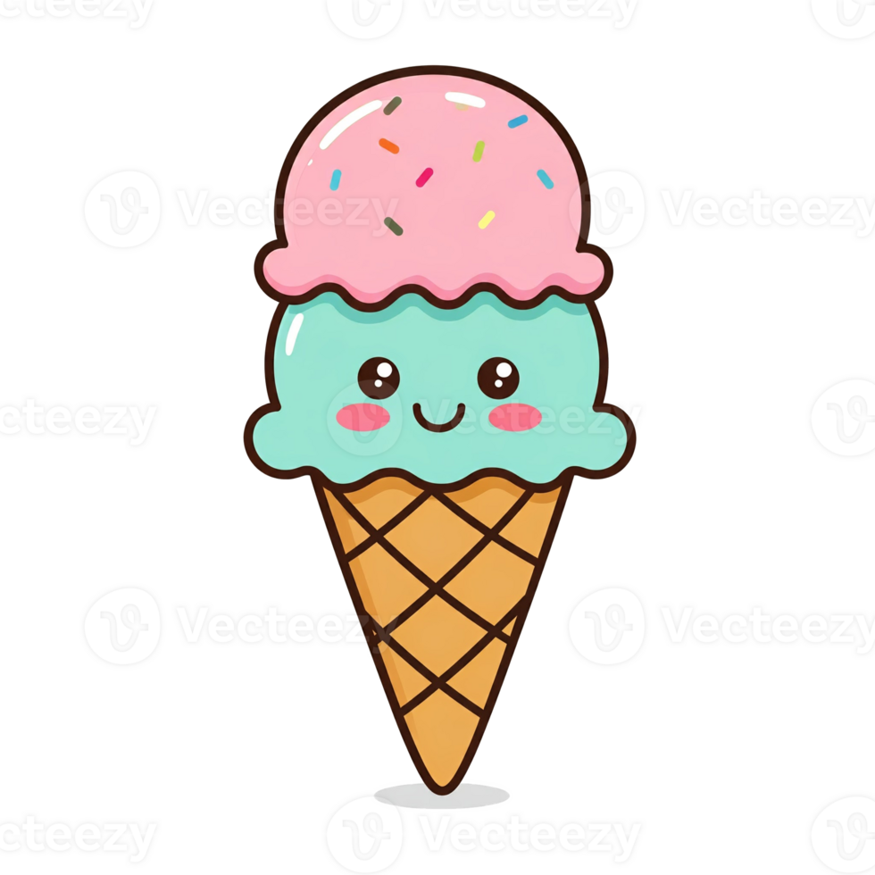 Joyful ice cream cone with a smiley face on it isolated png