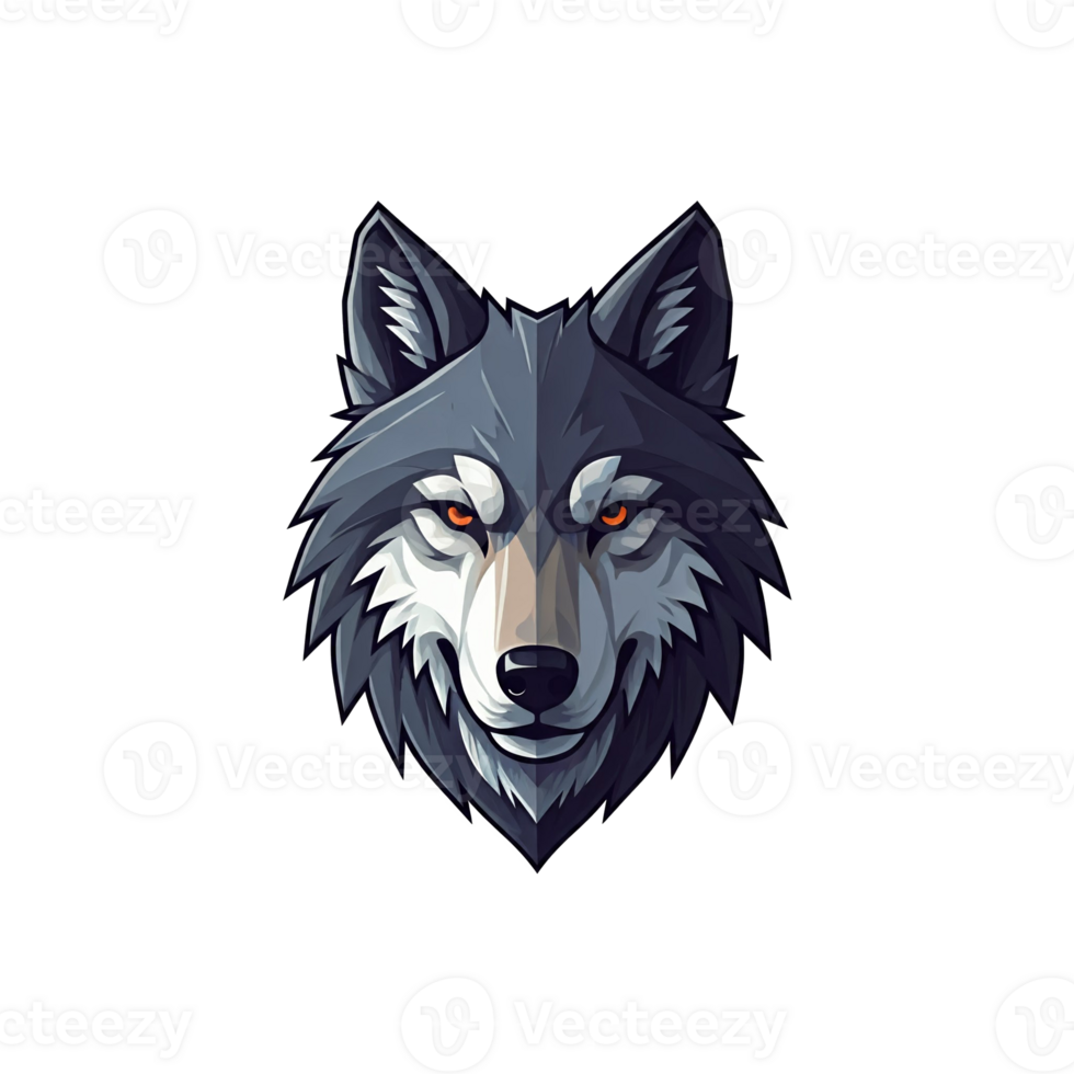 Gray wolf head logo design on a transparent background png