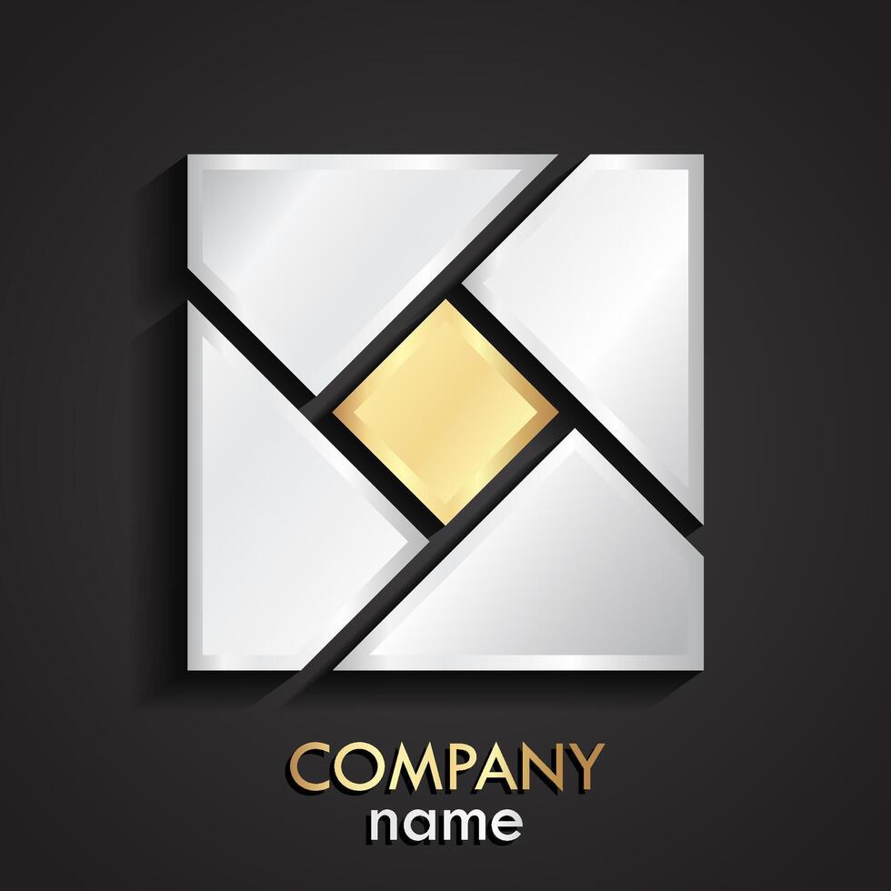 3d gold silver square simple geometric mogern logo vector