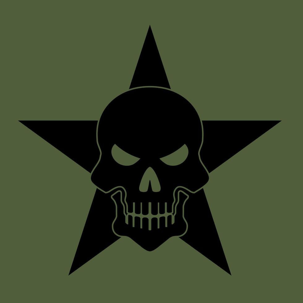black skull and star military symbol vector