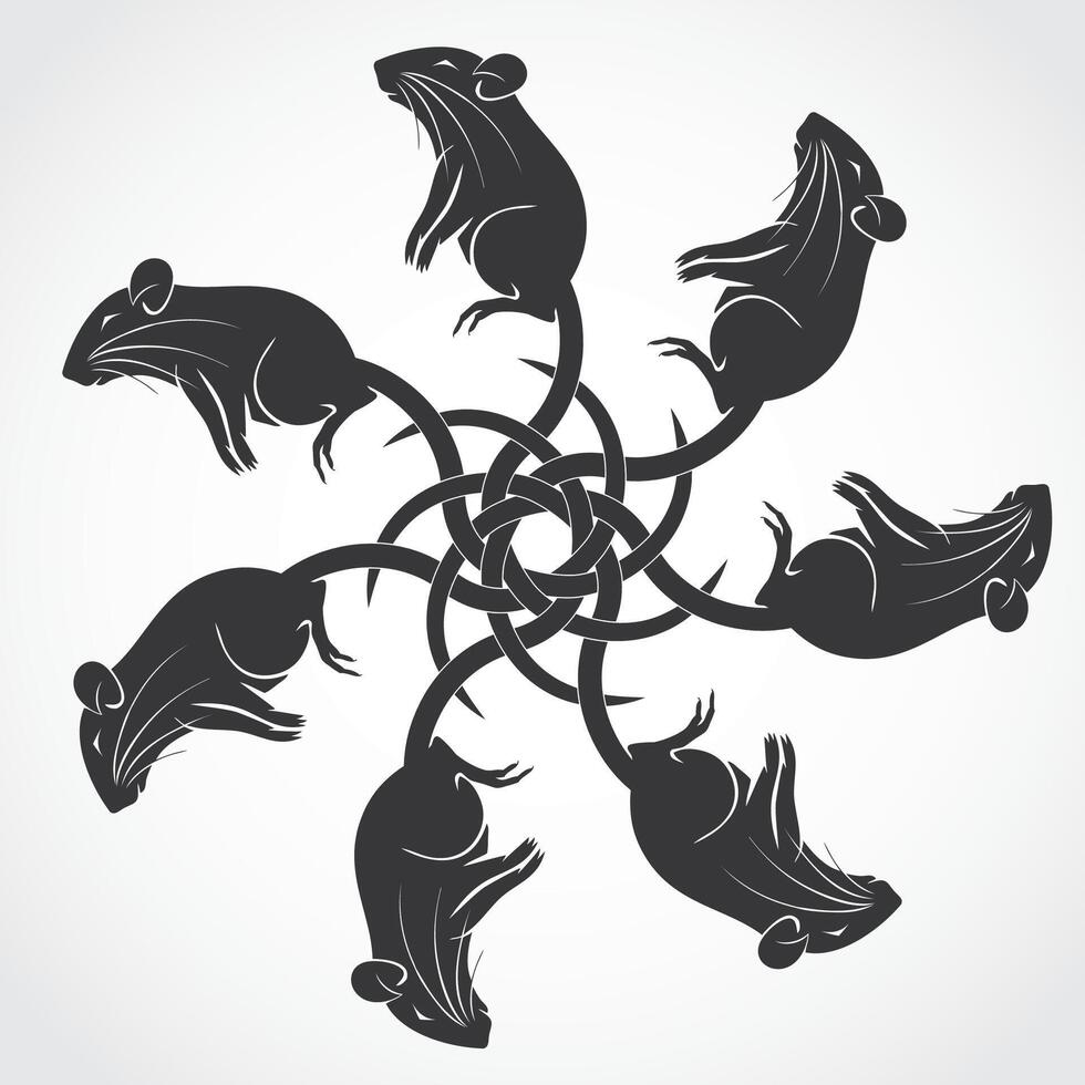 rat king, rats tied by the tail symbol, silhouette logo vector