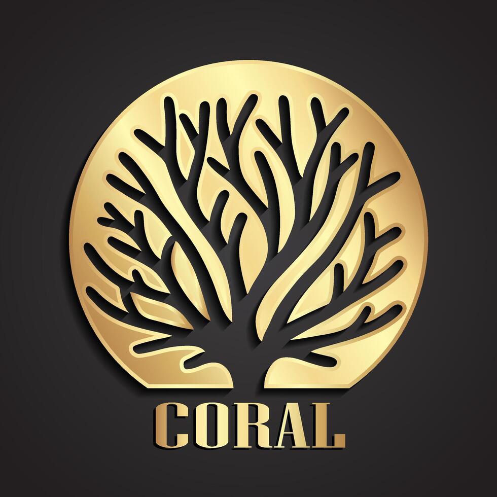 coral negative shape in circle 3d gold logo desidn vector