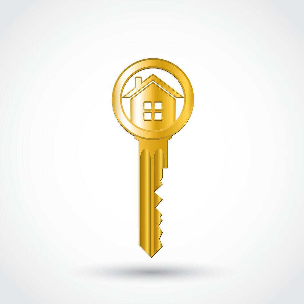 3d golden shiny house key vector