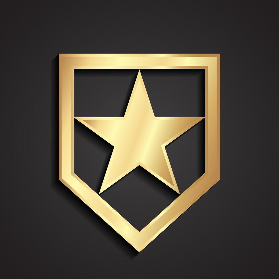 3d golden geometric shield with star vector