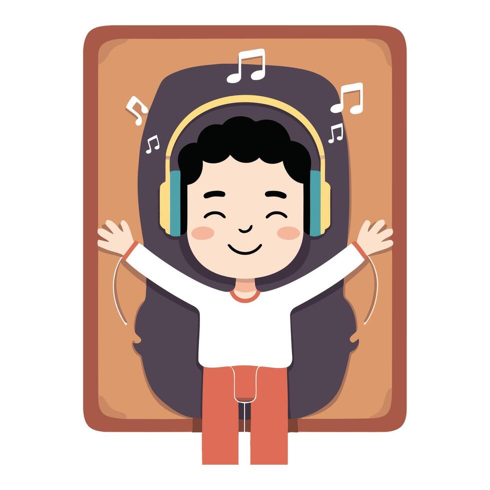 A cartoon boy with headphones and music notes vector