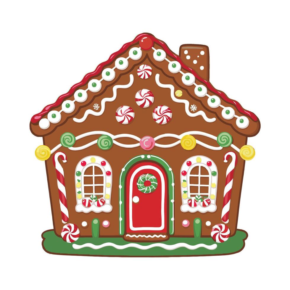 A gingerbread house with candy canes and decorations vector