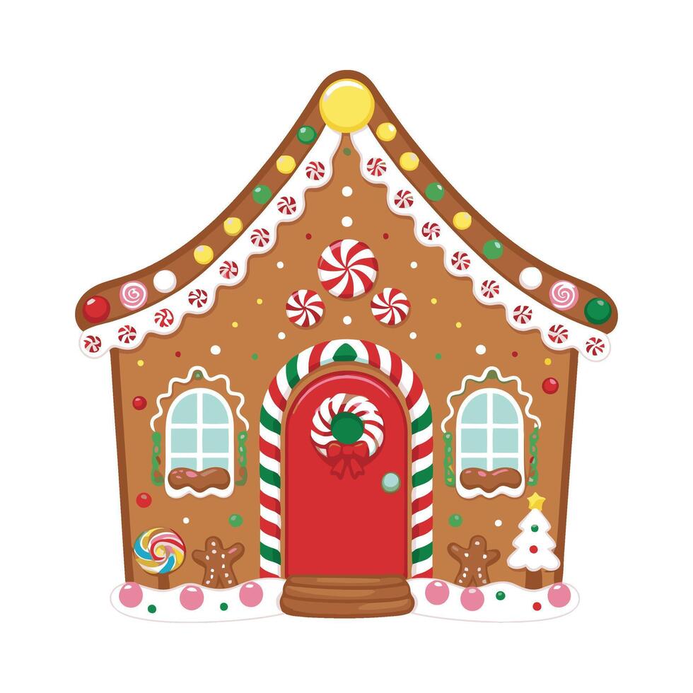 A gingerbread house with candy canes and decorations vector