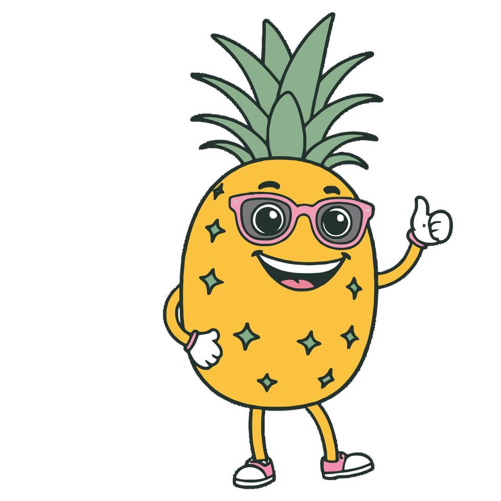 A cartoon pineapple character with sunglasses and a thumbs up vector