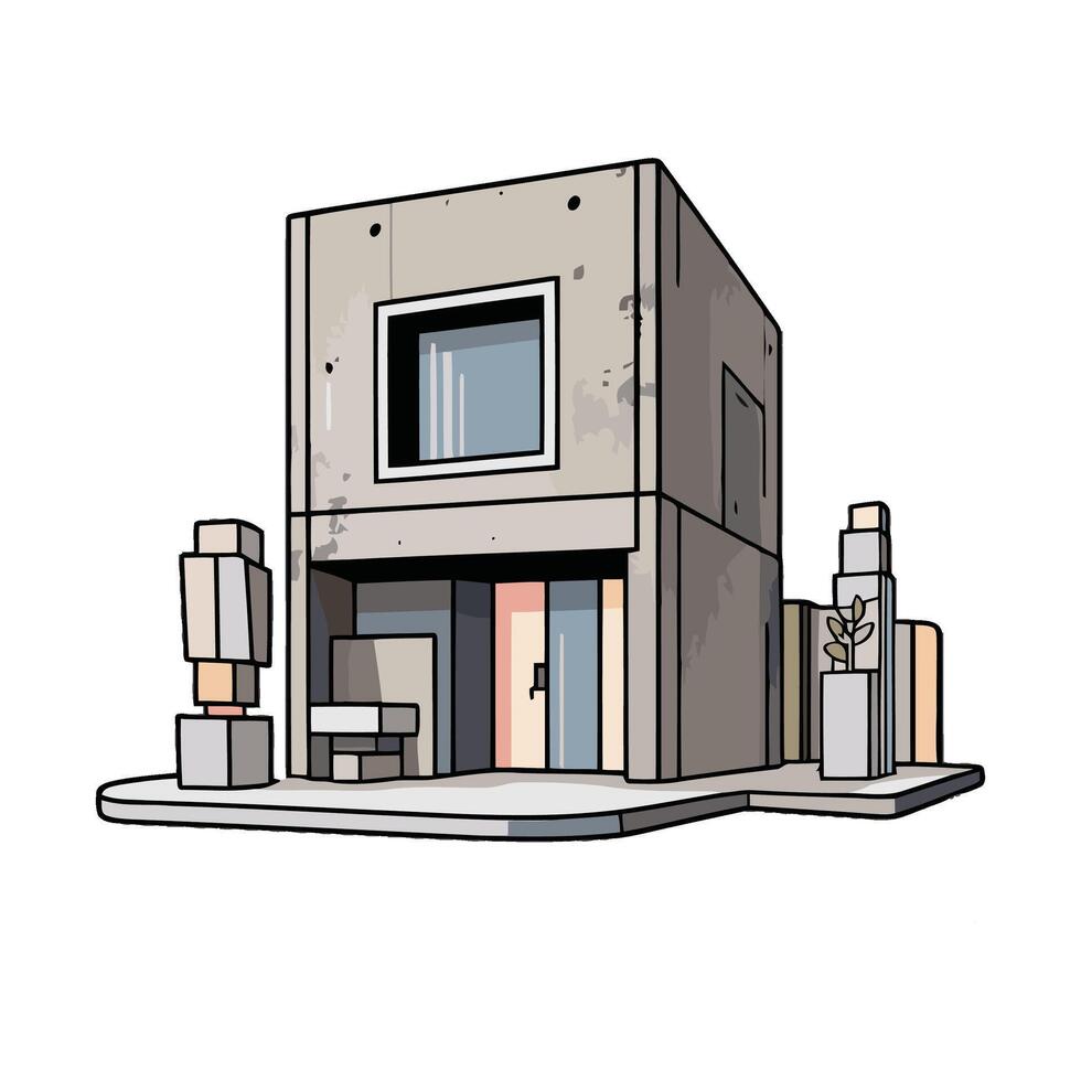 A cartoon house with a door and windows vector