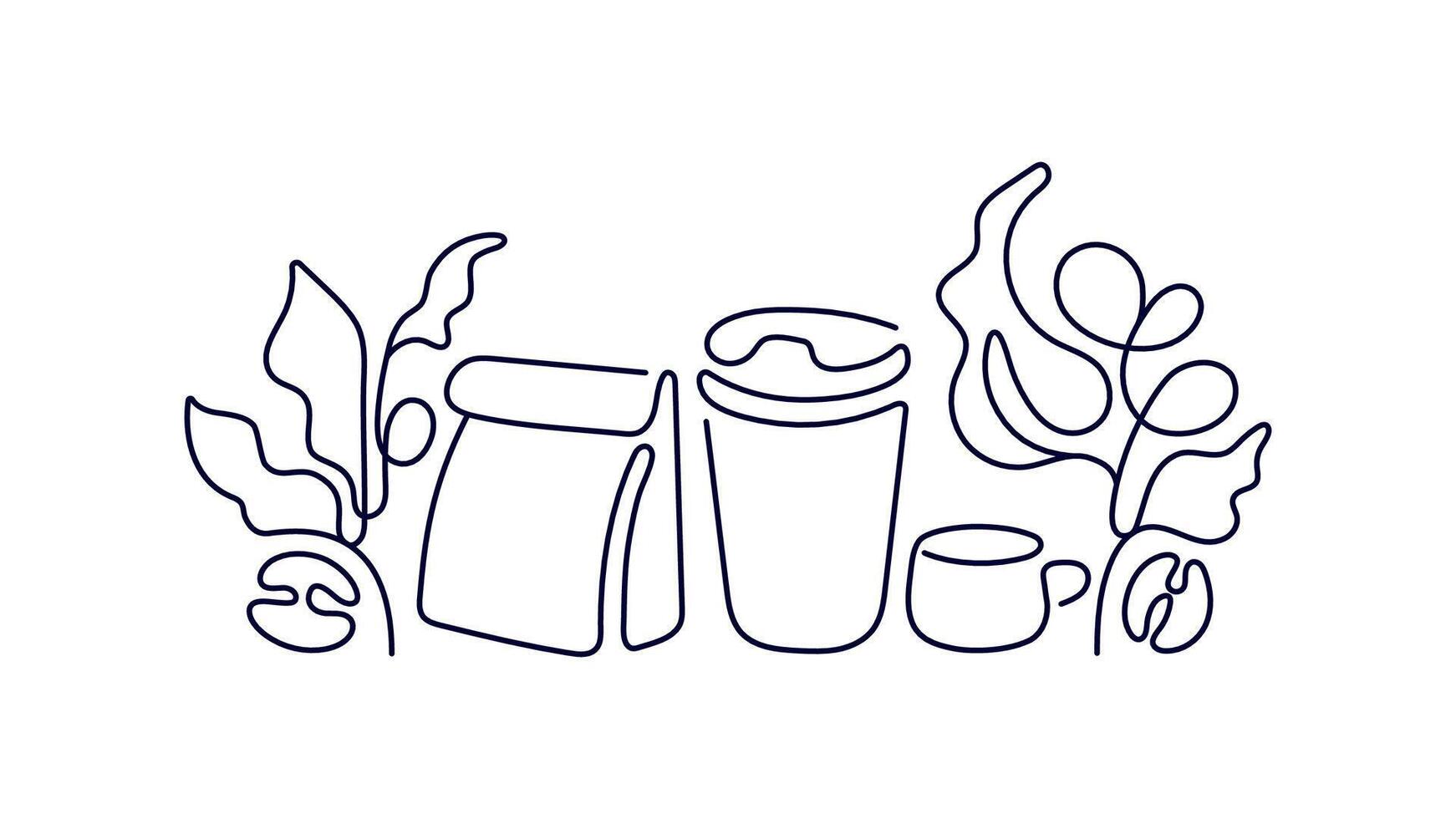 Coffee cup beans. Abstract line art symbol vector