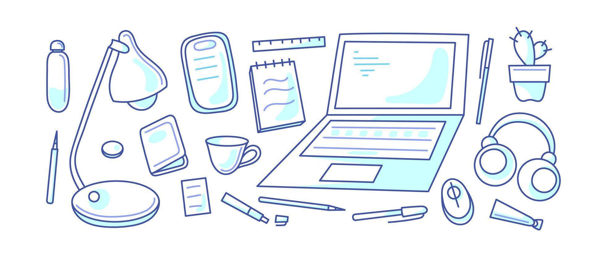 Office set. workplace. Art doodle sketch vector