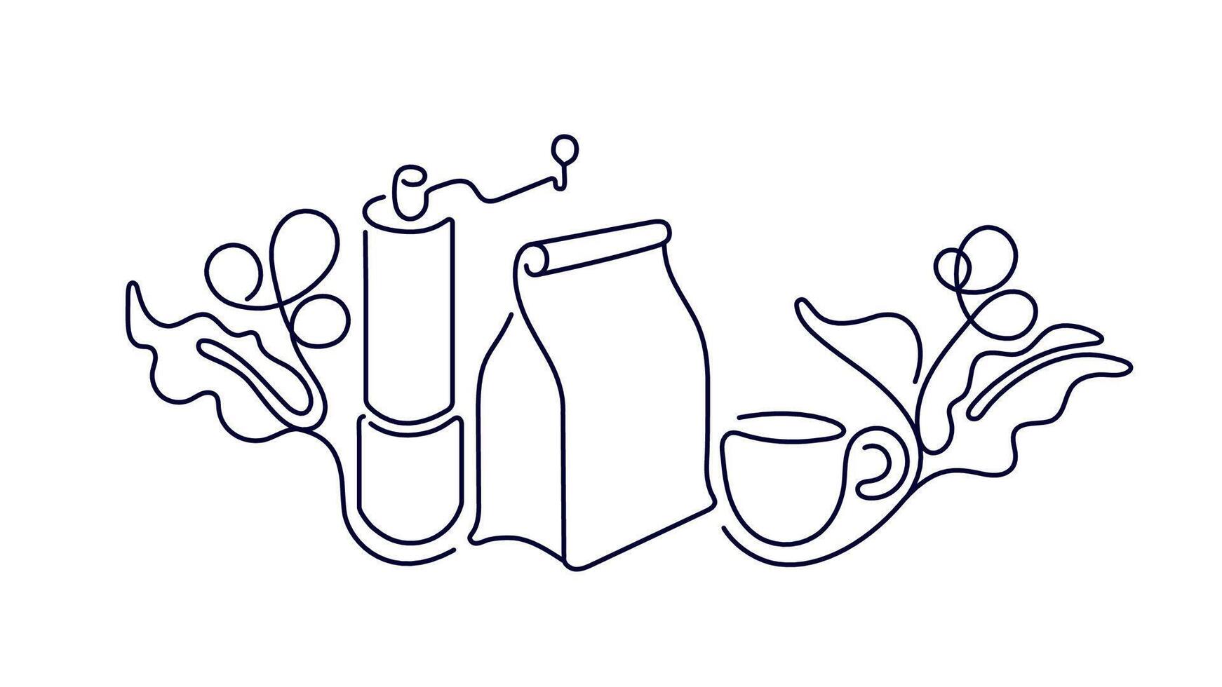 Coffee cup, mill and raw beans Abstract art symbol vector