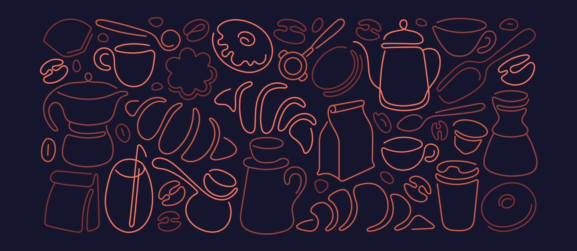 Coffee line abstract Cafe print Bean, sweet cookie vector