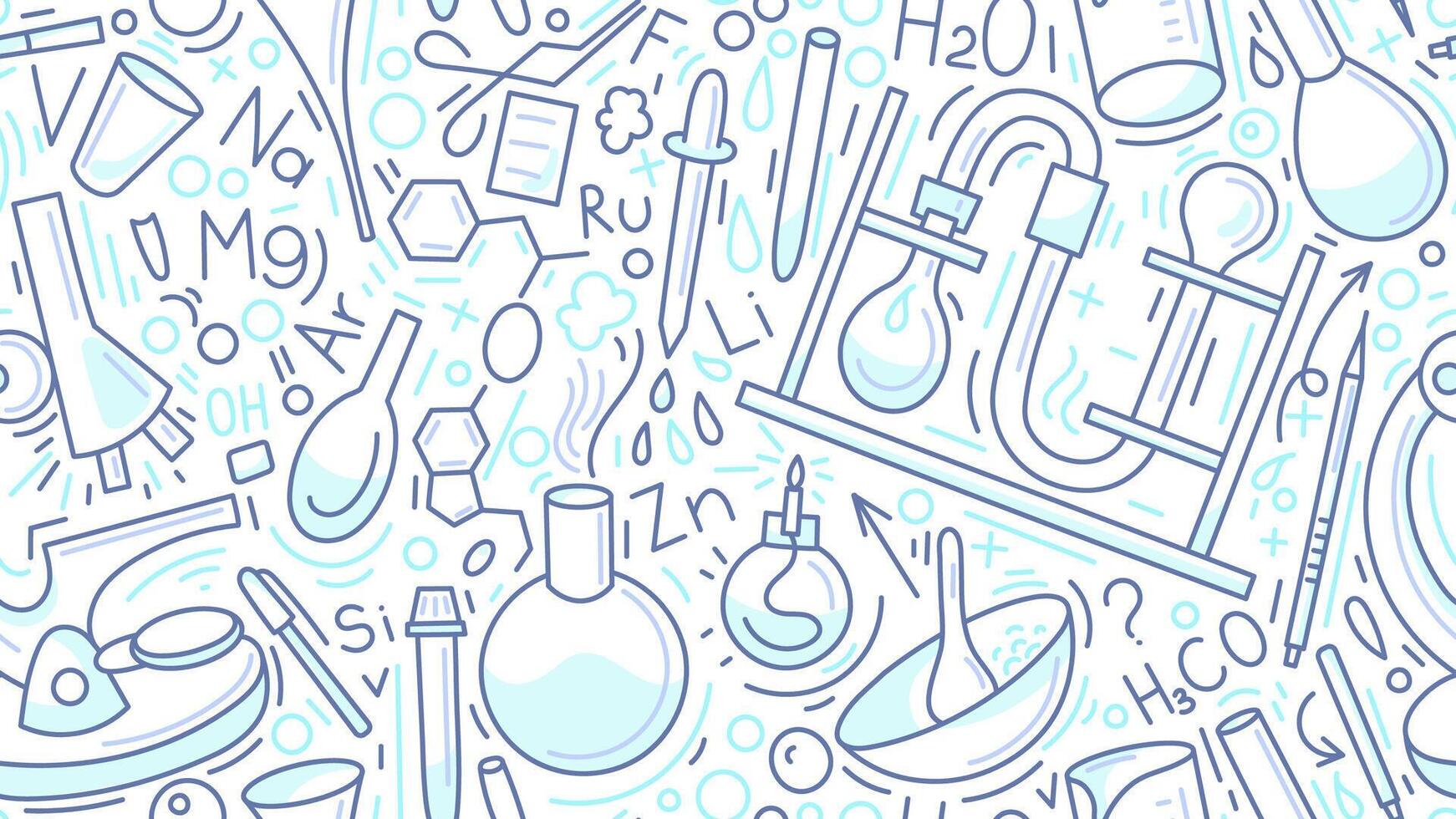 Chemistry seamless pattern. Art line backround vector