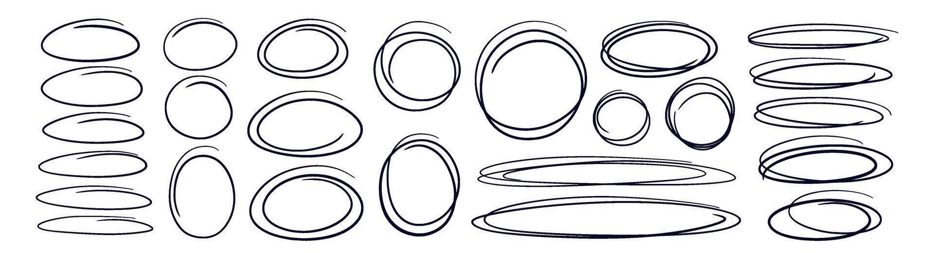 Hand drawn line ellipses and circles set Scribble vector