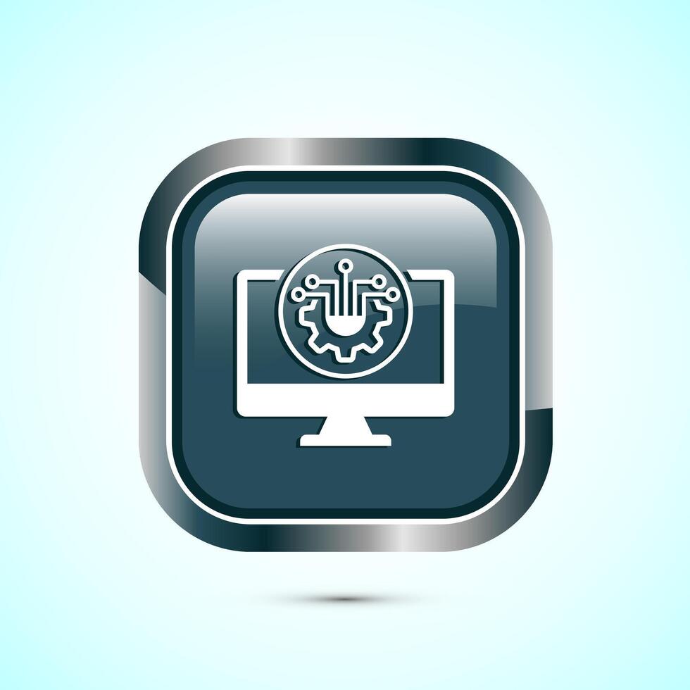 Information technology icon design illustration. Digital tech icon, Gray Color Square Button Design vector