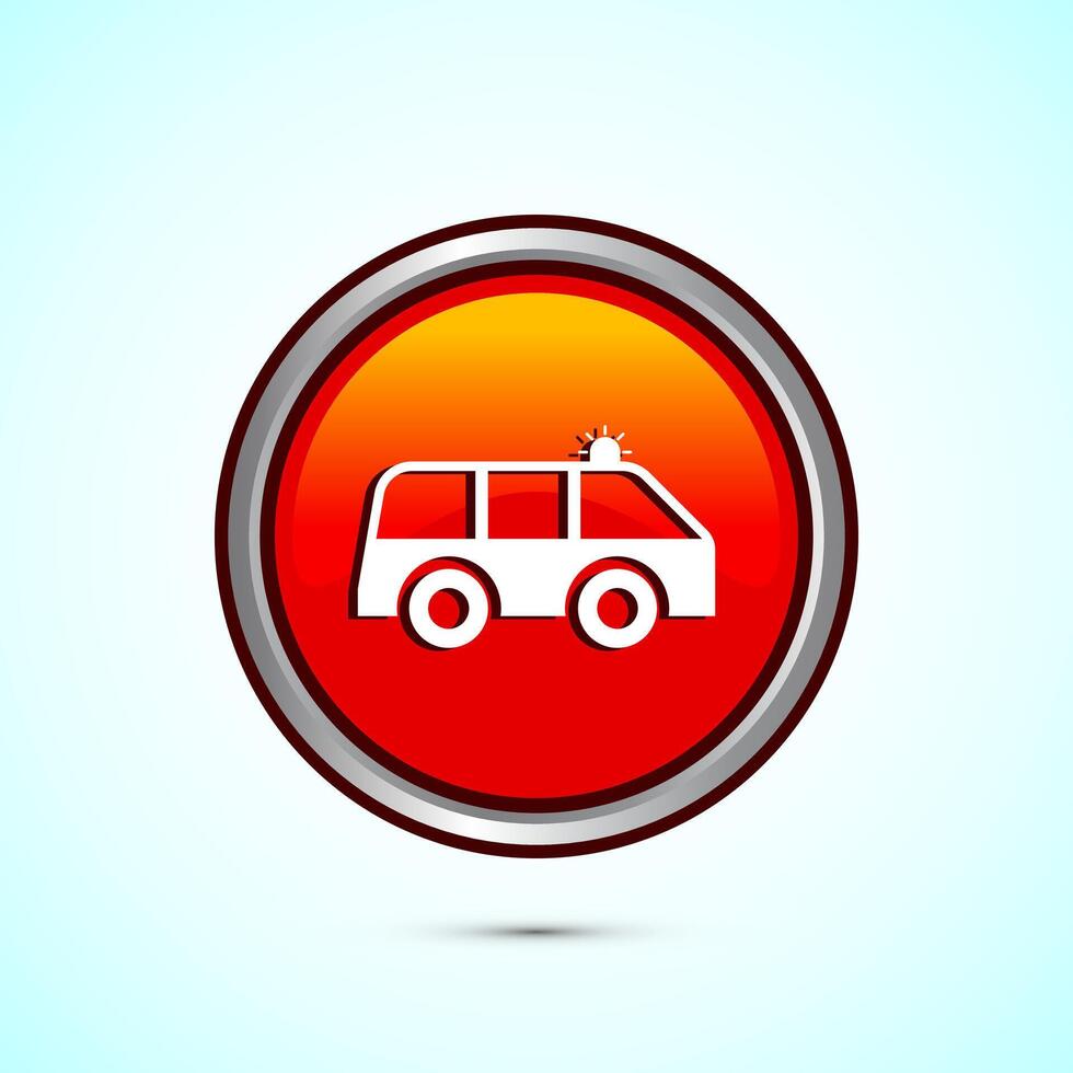 Ambulance icon design illustration. Emergency car, medicine van symbol. Orange Color Round Button Design vector