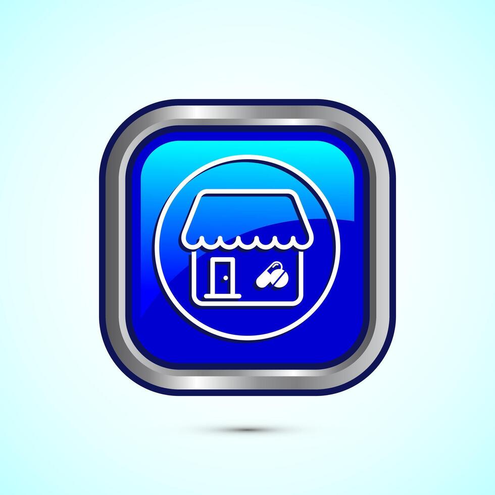 Pharmacy icon design illustration. Drugstore icon, medical store, Blue Color Square Button Design vector