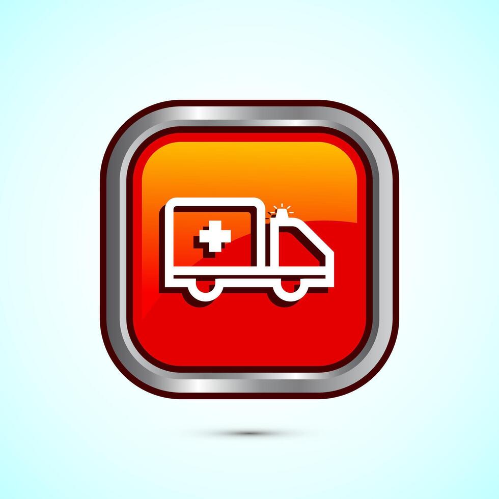 Ambulance icon design illustration. Emergency car, medicine van symbol. Orange Color Square Button Design vector