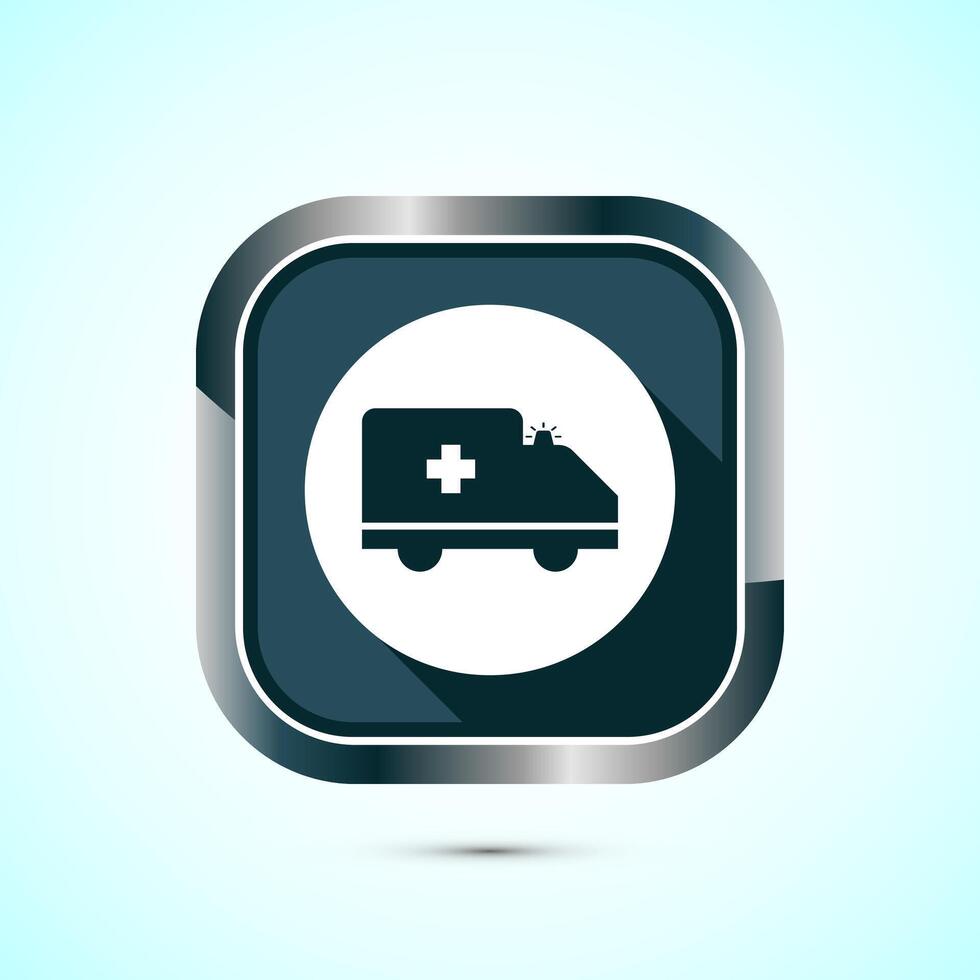 Ambulance icon design illustration. Emergency car, medicine van symbol. Gray Shadow Button Design vector
