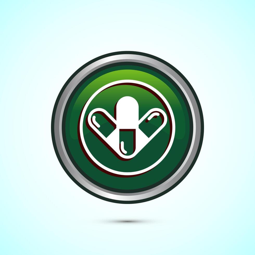 Medicine pills icon design illustration, Medical drugs icon sign. Green Color Round Button Design vector