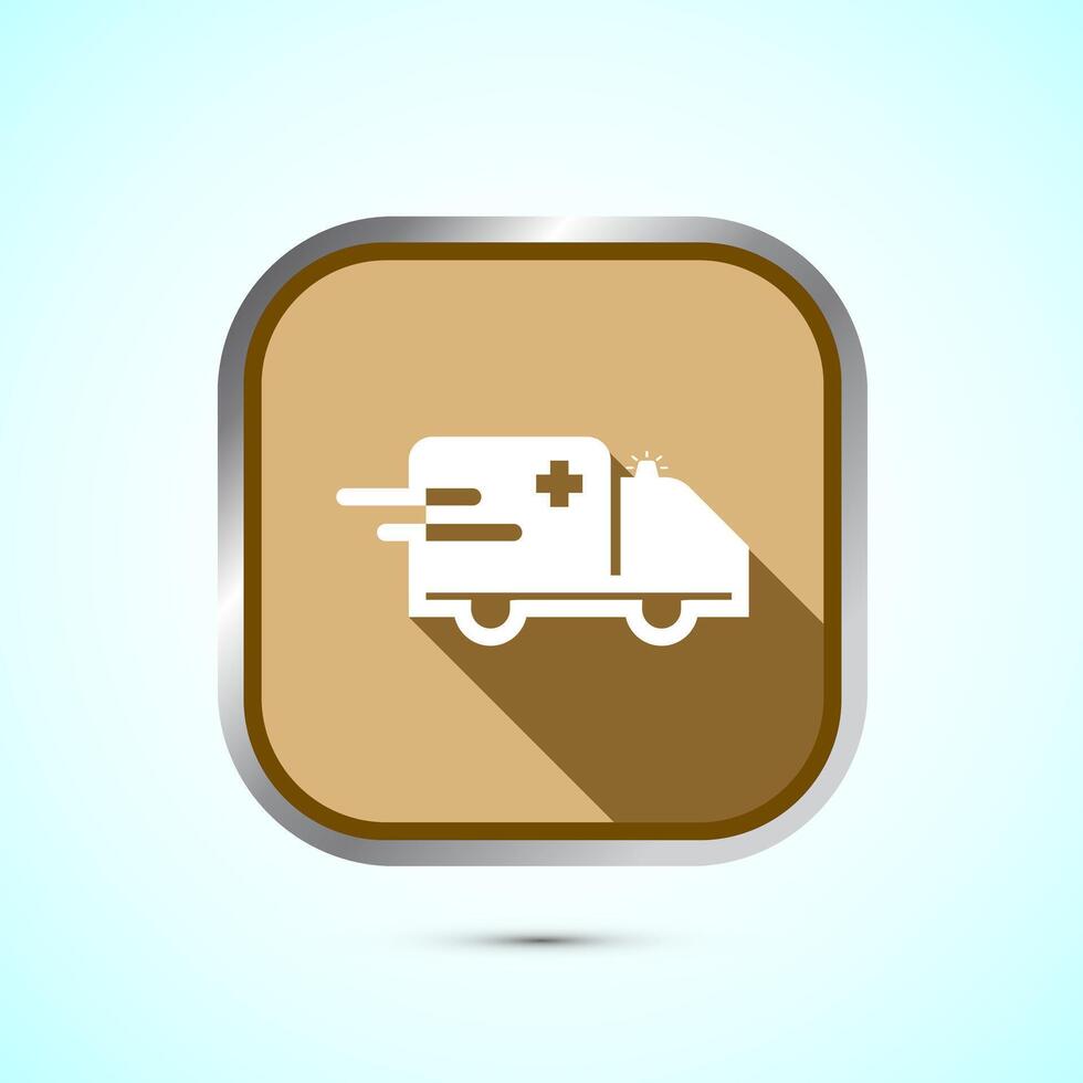 Ambulance icon design illustration. Emergency car, medicine van symbol. Gold Shadow Button Design vector