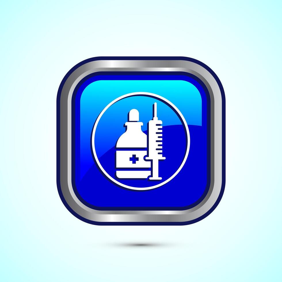 Vaccination, vaccine icon design illustration. Medical and healthcare Icon. Blue Color Square Button Design vector