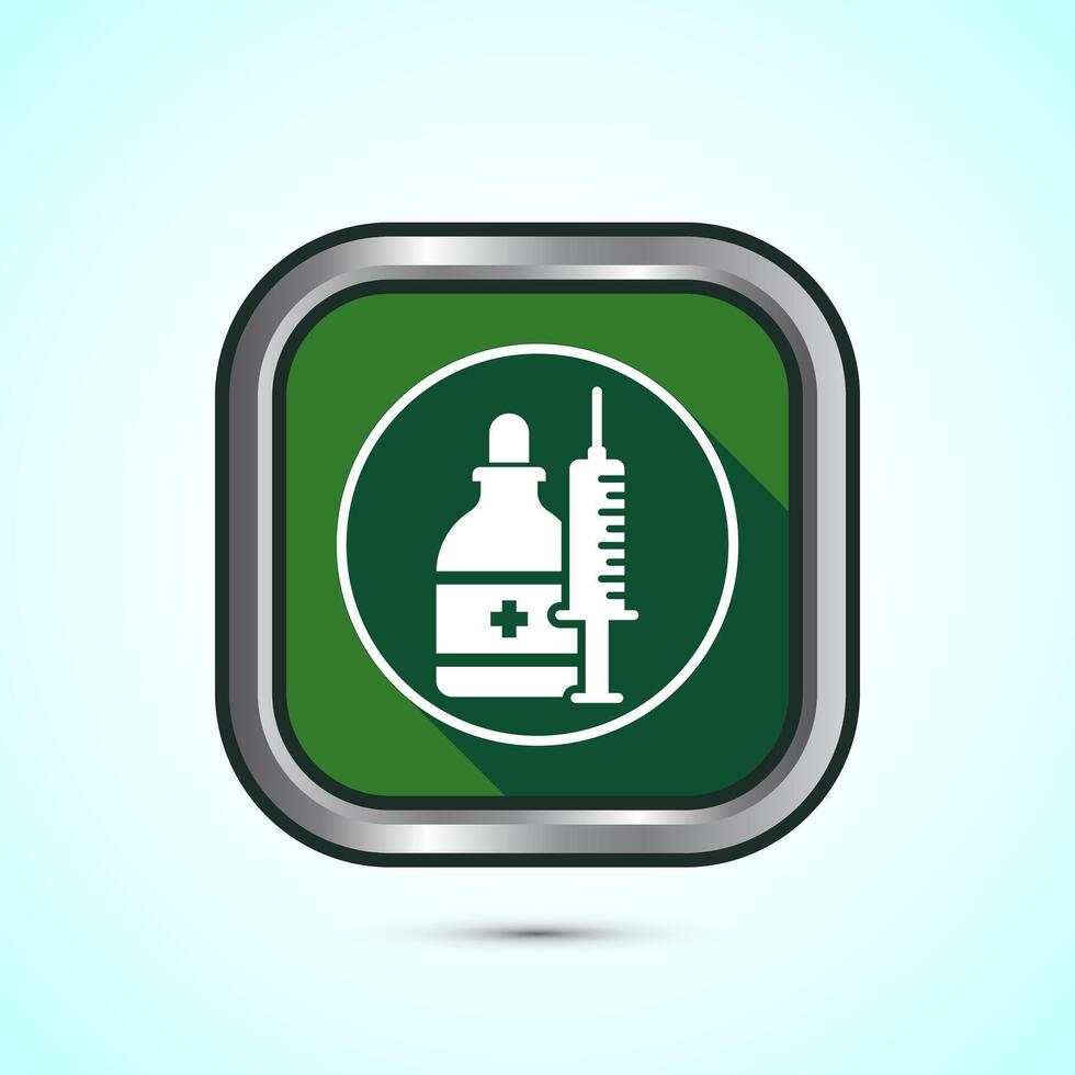 Vaccination, vaccine icon design illustration. Medical and healthcare Icon. Green Shadow Button Design vector