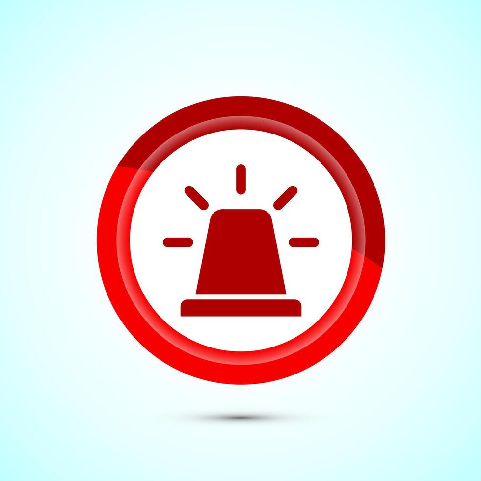 Emergency siren icon, Ambulance emergency siren sign. Red Color Button Design vector