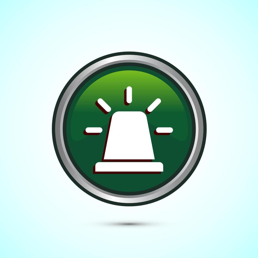Emergency siren icon, Ambulance emergency siren sign. Green Color Round Button Design vector