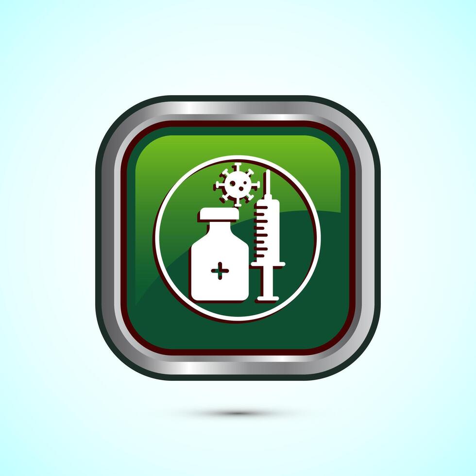 Vaccination, vaccine icon design illustration. Medical and healthcare Icon. Green Color Square Button Design vector
