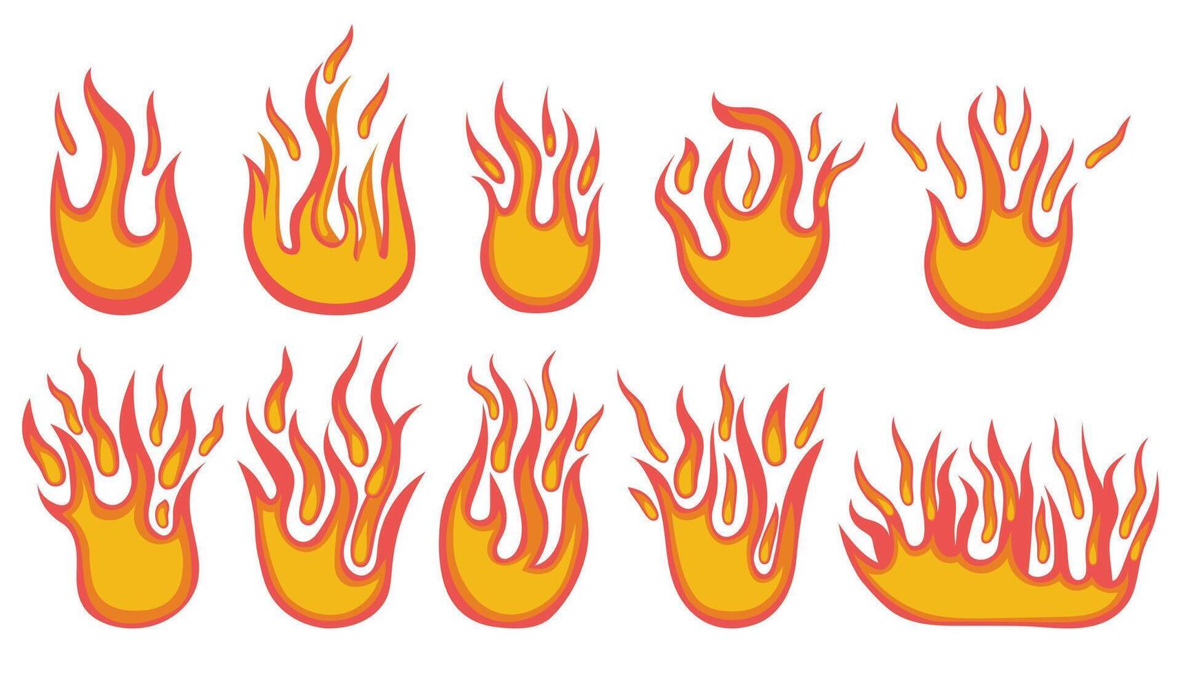 Set of flat fire icon, burning fire design element vector