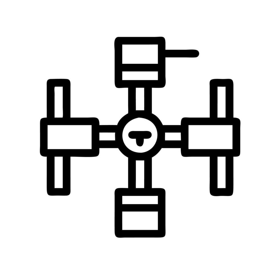 A black and white image of a cross with four wheels vector