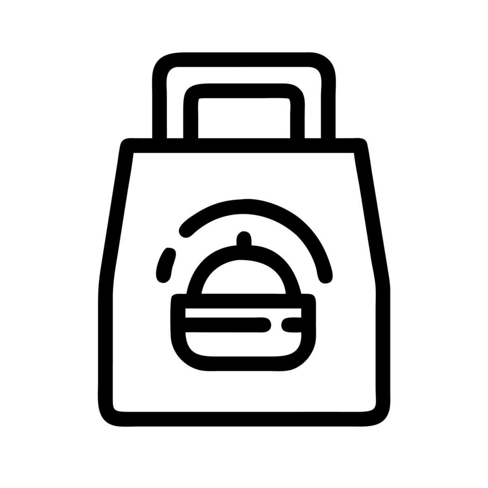 A black and white line icon of a bag with a food inside vector