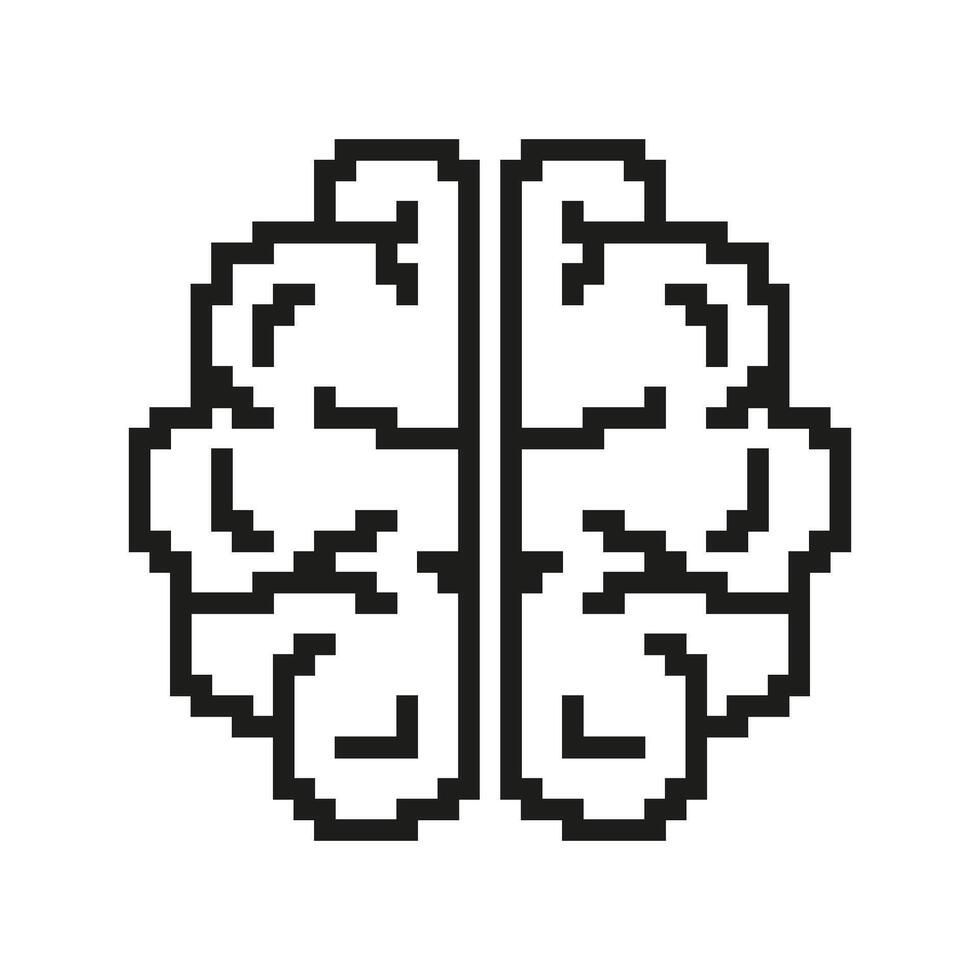 Pixel Brain Icon with Two Hemispheres. Neural Design Pixelated Symbol. Cognitive and Neural Functions. Isolated Illustration vector