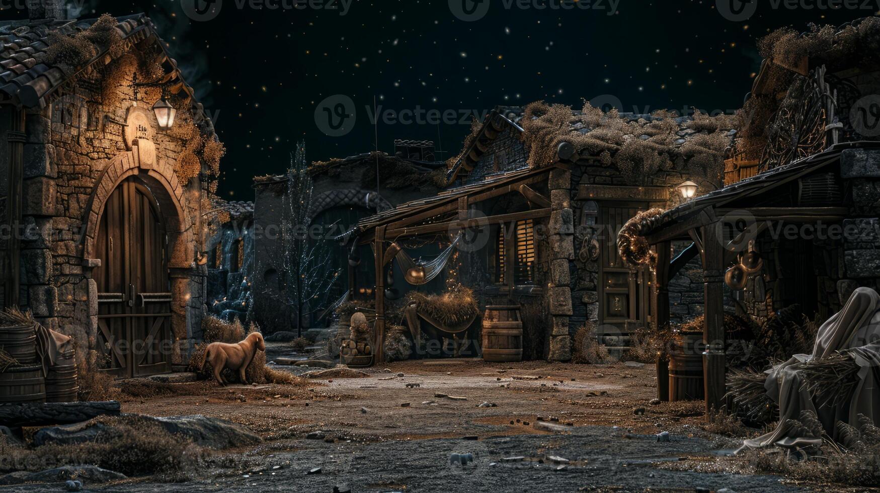 Nativity stable at night photo