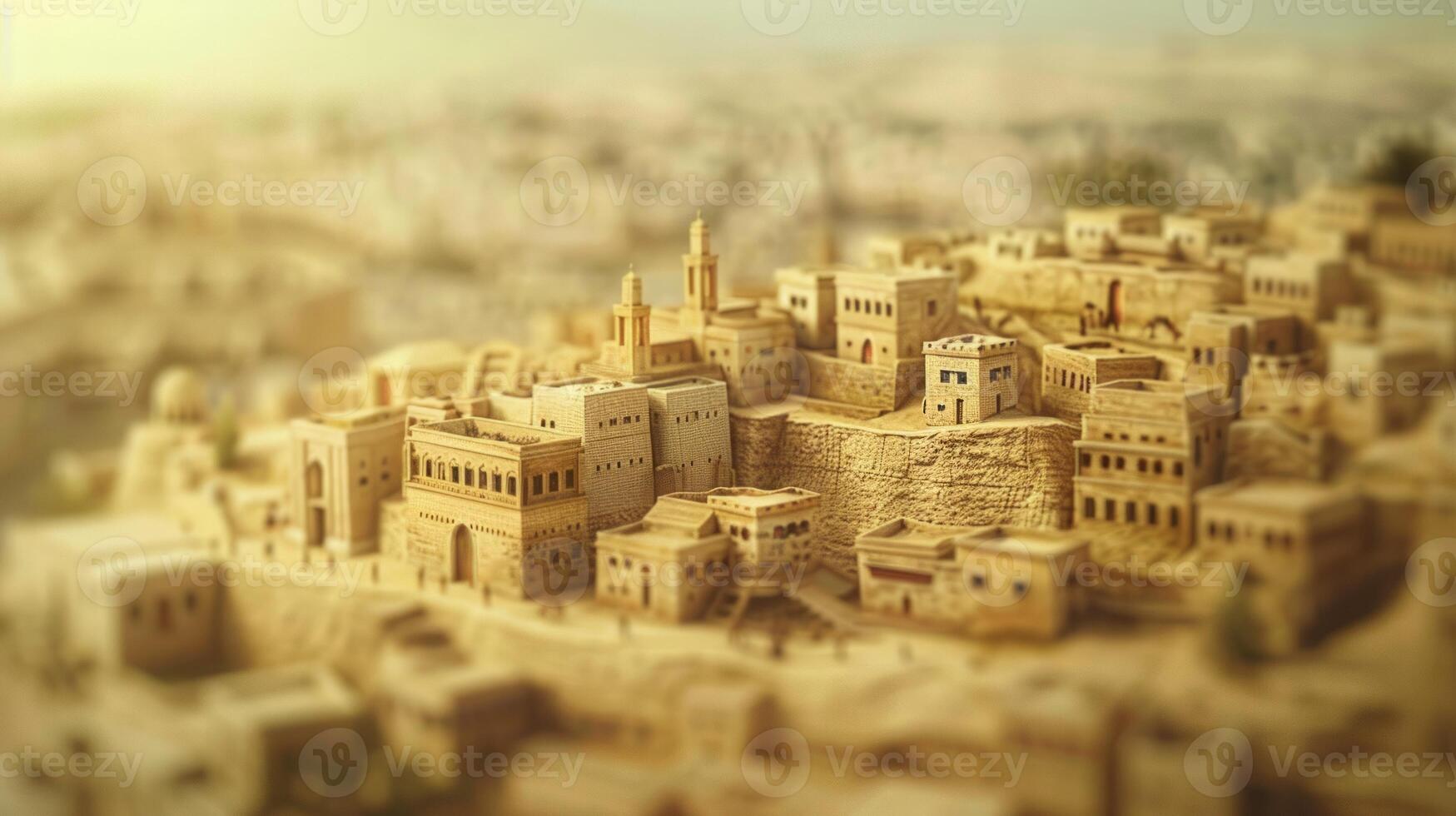 A model of a city with a building in the background photo