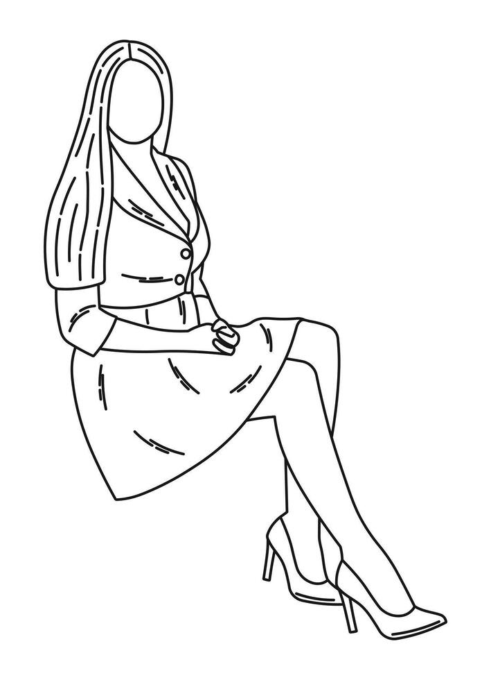 Young girl sitting posing at a photo shoot, figure sketch vector