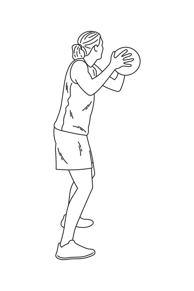Girls playing womens basketball, standing, running, jumping, throwing, shooting, passing the ball vector