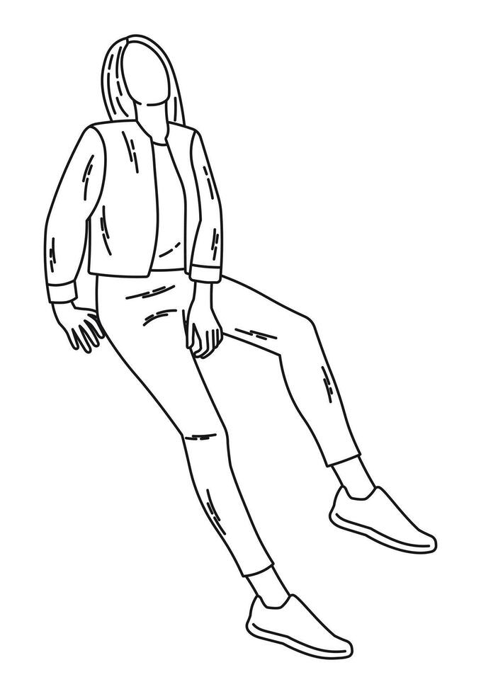 Lonely woman sitting, figure sketch vector